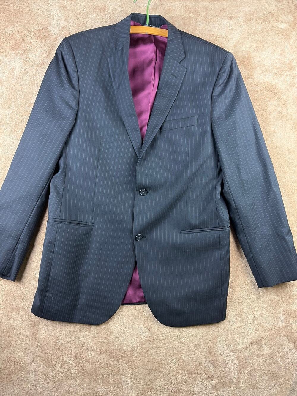 Saks Fifth Avenue Mens 42L Charcoal Pinstripe 100% Wool 2-Button Suit Jacket